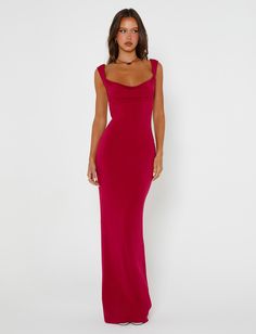 ZITA DRESS - RED : SALSA : DEEP RED Marine Corps Ball Gowns, College Ball Dress, Backless Red Dress Long, Elegant Bodycon Dress Long, Red Dress Open Back, Open Back Red Prom Dress, Prom Dress Cutout, Wine Red Corset Dress, Red Revenge Dress