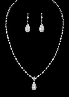 New Bridal CZ Pear Shape Crystal Necklace and Matching Pierced Earring Set Wedding Jewelry Set, Silver Jewellery Indian, Bling Wedding, Silver Jewelry Design, Silver Jewellery Sets, Anniversary Jewelry, Jewelry Outfit, Wedding Jewelry Sets, Bridal Jewelry Sets