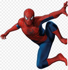 the amazing spider - man is flying through the air with his arms out and legs spread