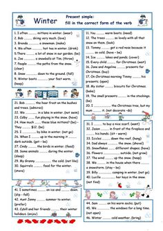 the winter worksheet is shown with words and pictures to help students understand what they are