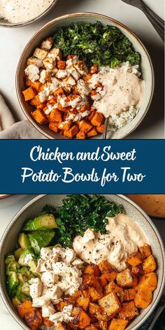 These chicken and sweet potato bowls are a healthy, filling, and flavorful meal perfect for lunch or dinner. Roasted sweet potatoes and seasoned chicken are paired with fresh veggies and a creamy avocado sauce, creating a balanced bowl that’s packed with protein, fiber, and nutrients. Sweet Potato Shredded Chicken, Healthy Meals Protein And Veggies, Healthy Lunch Meal Prep Sweet Potato, Chicken Bowl With Sweet Potato, Sweet Potato And Chickpea Buddha Bowl, Meal Prep Ideas With Sweet Potatoes, Nutrient Dense Chicken Recipes, Chicken For Bowls, Paleo Dinner For One