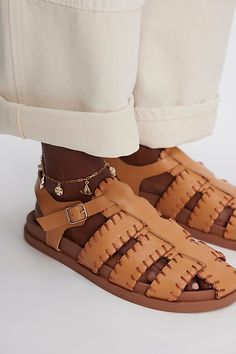 Classic fisherman sandals boast unique blanket stitching with this contemporary pair from Seychelles. **Features:** Faux leather uppers, fisherman style, round toe, flat sole, adjustable buckle closure, blanket stitching **Why We | Jasmine Fisherman Sandals by BC Footwear by Seychelles at Free People in Tan, Size: US 9 Fisherman Sandals Outfit, Fisherman Aesthetic, Unique Blanket, Fisherman Style, Styling Clothes, Unique Blankets, Woven Sandals, Sandals Outfit, Fisherman Sandals