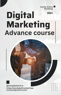 a poster with the words digital marketing advance course written in black and white on it