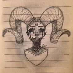 a drawing of a ram with horns on it's head