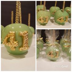 green apples with gold decorations on them