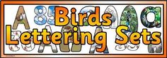 an orange and white sign that says birds, lettering sets