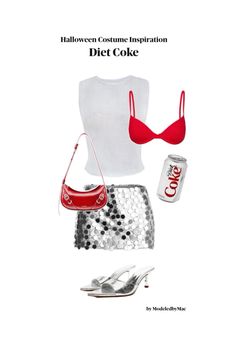 a woman's outfit and purse with the words halloween costume inspiration diet coke