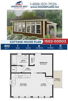 the cottage house plan is shown in two different colors