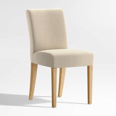 a beige upholstered chair with wooden legs and backrests on a white background