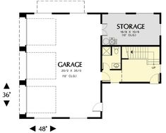 the floor plan for this house shows the garage and living area, as well as the bedroom