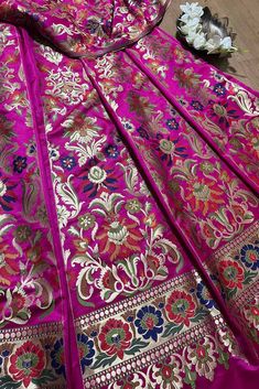 Stunning Pink Banarasi Silk Unstitched Meenakari Lehenga Set Old Things, Pink