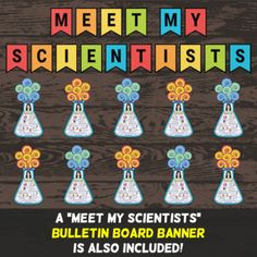 the cover of meet my scientist's bulletin board game, which is also included