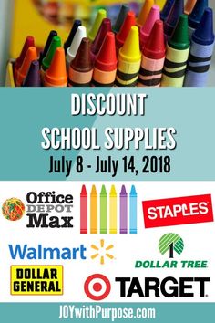 an advertisement for the school supplies sale with crayons and pencils on it