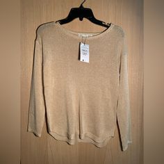 Never Worn Spanish Brand Sfera Long Sleeve Tan Knitted Sweater Size Extra Small Beige Stretch Casual Sweater, Casual Gold Top For Fall, Casual Gold Tops For Fall, Casual Gold Sweater For Spring, Casual Knitted Neutral Top, Casual Knitted Tops In Neutral Color, Casual Neutral Knitted Tops, Gold Stretch Casual Tops, Black Nike Sweatshirt