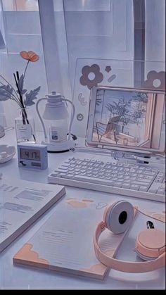 a laptop computer sitting on top of a desk next to a mouse and other items