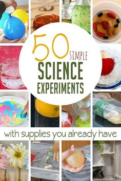 there are many different pictures with the words 50 simple science experiments