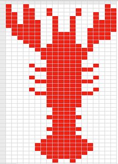 a cross stitch pattern with the shape of a red lobster on it's back