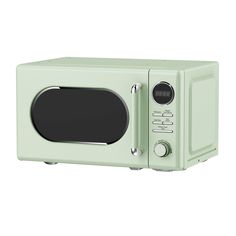 a light green microwave oven on a white background