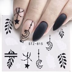 1pc Black Flower Vine Nail Water Sticker Decals Leaf Lace Design Slider Nail Art Decoration Sticker Pumpkin Nail Art, Nail Art Halloween, Nail Water Decals, Water Nails, Golden Nails, Sticker Flower, Manicure Nail Art