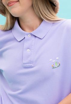 Vintage x Resurrection repurposed one of a kind hand embroidered Polo Knit Shirt with embroidery at logo with cloud and flower design. Each handmade and one of a kind. Made with love! Color: Lavender Hand Embroidered At Polo Logo Polo Style Button Collar Short Sleeve Cotton Oversized Fit Men's Size Large Please Note: Vintage is sold as is and may show signs of wear, including minor tears, etc., which lends to its character, these are not consider defects. Each piece is unique and one of a kind. At Logo, Shirt With Embroidery, Collar Embroidery, Polo Knit, Polo Logo, Polo Style, Knit Shirt, Flower Design, Sleeve Cotton