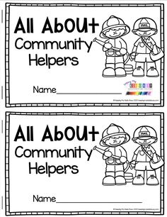 two bookmarks with the words all about community helpers