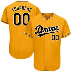 a yellow baseball jersey with the number 00 on it and black lettering that reads your name