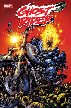 the cover to ghost rider 1, with an image of two men on a motorcycle