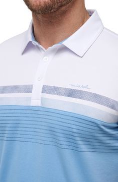 Variegated stripes strike on this colorblock performance polo built with the perfect pima cotton-blend. 29" length (size Medium) Spread collar Short sleeves 58% cotton, 42% polyester Machine wash, tumble dry Imported Pima Cotton, Color Blocking, Cotton Blend, Short Sleeves, Nordstrom, Stripes, Size Medium, Collar, White