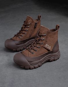 Discover comfort and style on every trail with these women's casual leather hiking boots featuring a wide toe box. Engineered for adventure, the durable leather offers rugged protection, while the spacious toe box ensures unrestricted comfort. Embrace the outdoors with confidence, where comfort meets functionality. Ready for the journey ahead. Features: Item Type: Walking Boots, Winter Boots( waterproof/resistant) Gender: Female Main Material: Cowhide Heel Type: Platform Upper Material: Cow Leather Sole: Rubber Heel Height: Platform (4 cm) Forefeet Width: 10cm Closure Type: Lace-Up Color: Red, Brown Season: Autumn, Winter Size:35-40 Waterproof Boots With Rubber Sole For Fall, Waterproof Boots With Rubber Sole For Adventure In Fall, Fall Adventure Waterproof Boots With Rubber Sole, Lace-up Waterproof Boots For Fall Adventure, Adventure Lace-up Boots For Fall With Round Toe, Fall Adventure Lace-up Boots With Round Toe, Brown Lace-up Boots For Hiking, Rugged Combat Boots For Fall Outdoor Activities, Fall Adventure Moto Boots With Reinforced Toe