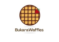 the logo for bukka waffles, which is made with chocolate and strawberries