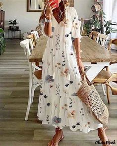 Olivia Mark - Floral Print Casual Maxi Skirt with Tie Sleeve and Ruffled Hem Elegant Beachwear, Sunny Dress, Dress Streetwear, Long Dresses Elegant, Floral Silhouette, Belle Silhouette, 파티 드레스, Bohemian Maxi, Bohemian Maxi Dress