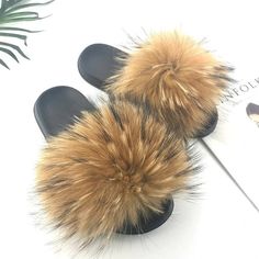 Shoes Women's Shoes Slippers fur slippers real fur slippers fur slides real fox fur slides designer slides fluffy slides fur sandals mothers day gift outdoor slippers flower girl sandals furry slides racoon fur pom pom slides Fuzzy Sandals, Fluffy Sandals, Faux Fur Sandals, Slider Sandals, Slides For Women, Cute Raccoon, Fur Shoes