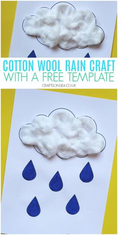 cotton wool rain craft with free template for kids to make it looks like they are in the clouds