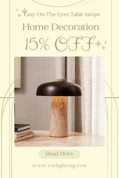 a table lamp with the words home decoration 15 % off on it and an image of a