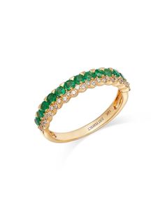 Bloomingdale's Fine Collection Emerald & Diamond Band in 14K Yellow Gold Emerald And Diamond Wedding Band, Emerald Diamond Band, Jewelry Redesign, Senior Rings, Emerald Wedding Band, Emerald Band, Yellow Gold Jewelry, Diamond Wedding Band, Diamond Band