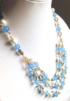 Handmade Blue Bead Crystal Necklace for Women/pearl Bead Necklace/ Blue Bead Necklace Jewelry/ Handmade Multi Strand Jewelry Necklace - Etsy 2024 Jewelry, Pearl Bead Necklace, Blue Jade, Handmade Beaded Jewelry, Necklace Blue, Necklace Long, Chunky Necklace, Multi Strand Necklace, Necklace Handmade