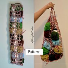 two pictures side by side, one with balls of yarn and the other with crochet