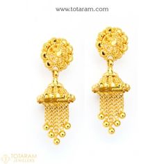 22K Gold Jhumkas - Gold Dangle Earrings - 235-GJH1733 - Buy this Latest Indian Gold Jewelry Design in 6.200 Grams for a low price of $392.19 Elegant Clip-on Earrings With Latkans, Classic Dangle Earrings For Celebration, Jhumkas Gold, Gold Jewelry Design, Gold Jhumkas, Indian Gold Jewellery Design, Indian Gold Jewelry, Gold Earrings Indian, Mangalsutra Design