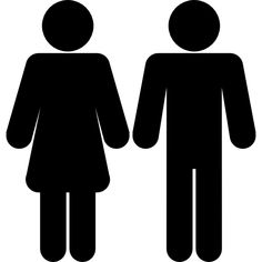 two people standing next to each other in black silhouettes on a white background illustration