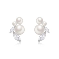 PRICES MAY VARY. Design: These pearl earrings are designed in a stud, adding a simple and easy accessory for your everyday fashion. Perfect for adding sparkle to your bridal, wedding, or evening look. Material: The pair of peal earrings are made of brass, Cubic Zirconia and simulated pearl. Safe and comfortable to wear. Size: Pearl Drop Stud Earring Size: 0.6in*0.4in. Total Weight: 2.1g. Present Chioce: It will be an ideal present for your bride, bridesmaids, wife, fiancee, mother, your special Silver And Pearl Earrings, Bridesmaids Accessories, Bridal Dangle Earrings, Women Bride, Daughter Mother, Bridesmaid Accessories, Women's Jewelry Sets, Pearl Crystal, Gifts For Your Girlfriend