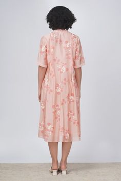 Old rose silk chanderi midi dress featuring sakura floral prints and embroidered highlights. Designed with front-back pleated pintuck details and comes with a matching slip., Fit: Relaxed Pink Sakura, Old Rose, Pink Silk, Pin Tucks, Aza Fashion, Dress For Women, Women Dresses, Dresses Midi, Highlights