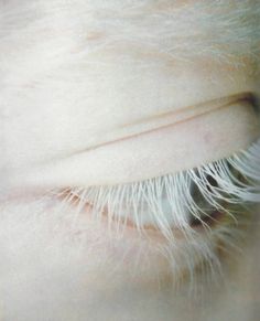 the eye of a person with long white hair