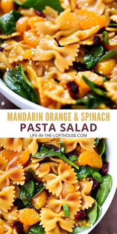 pasta salad with spinach, oranges and spinach