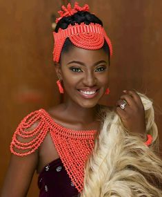 Beads Outfit, Benin Bride, Traditional Wedding Accessories, Bead Crown, Edo Brides, Traditional Wedding Ideas, Igbo Traditional Wedding, Igbo Bride, Nigerian Traditional Wedding