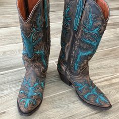 Beautiful Leather Dan Post Boots. Fully Lined In Leather. Size 8medium. Brown With Turquoise Cutouts. Only Worn A Few Times For The Houston Rodeo. Made In Mexico. Make Me An Offer! Brown Patina Boots For Fall, Brown Boots With Patina For Fall, Turquoise Patina Boots With Round Toe, Blue Patina Boots With Round Toe, Blue Fall Boots With Snip Toe, Blue Boots With Snip Toe For Fall, Blue Snip Toe Boots For Fall, Blue Patina Round Toe Boots, Blue Round Toe Boots With Patina