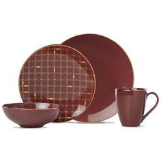 The Trianna Taupe 4-piece Place Setting boasts a rich taupe hue and striking geometric pattern with luminous gold accents. This fashion-forward set is made from dishwasher-safe, durable ceramic porcelain and microwave-safe metallics. Deep Red Color Palette, Red Color Palette, Red Colour Palette, Deep Red Color, Easter Shopping, Cocktail Glass, Salad Plate, Place Setting, China Dinnerware