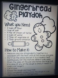 a sign with instructions on how to make a gingerbread playdouh