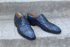 Crafted Leather Classic Blue Crocodile/Alligator Oxford Lace up Dress Shoes on Storenvy Alligator Dress Shoes, Quality Leather Boots, Alligator Shoes, Pregnancy Shoes, Custom Design Shoes, Lace Up Dress, Gaming Clothes, Brand Collection, Classic Blue