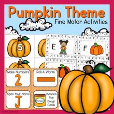 pumpkin themed theme for the fine motor activities and printable worksheet to help kids learn how to read