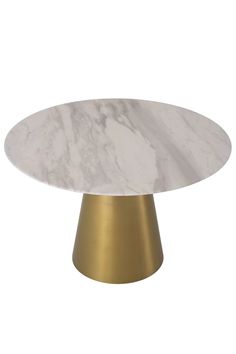 a white and gold table with a marble top